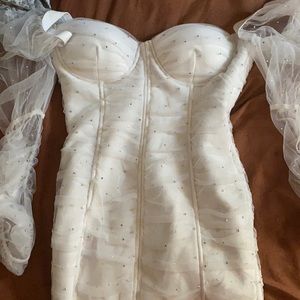 White Mini Dress with sheered sleeves
